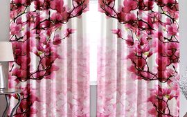Комплект штор+ тюль Цветы сакуры  цветы